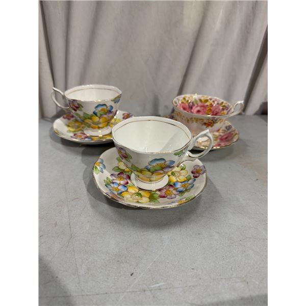 3 royal Albert tea, cups, and saucers