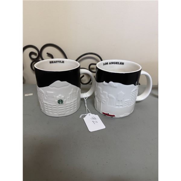 Starbucks, Los Angeles, and Seattle mugs