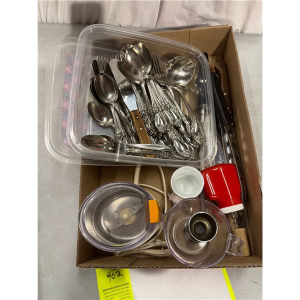 Coffee grinder, knives, flatware, etc.