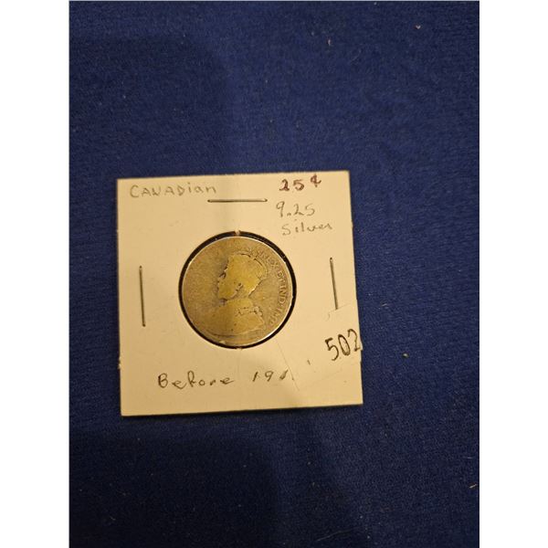 Canadian pre-1916 Silver 25cent coin