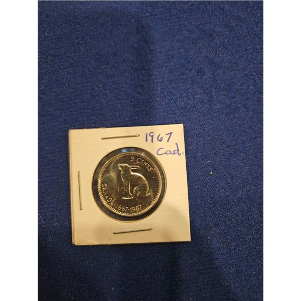 1967 Canadian 5 cent coin- rabbit