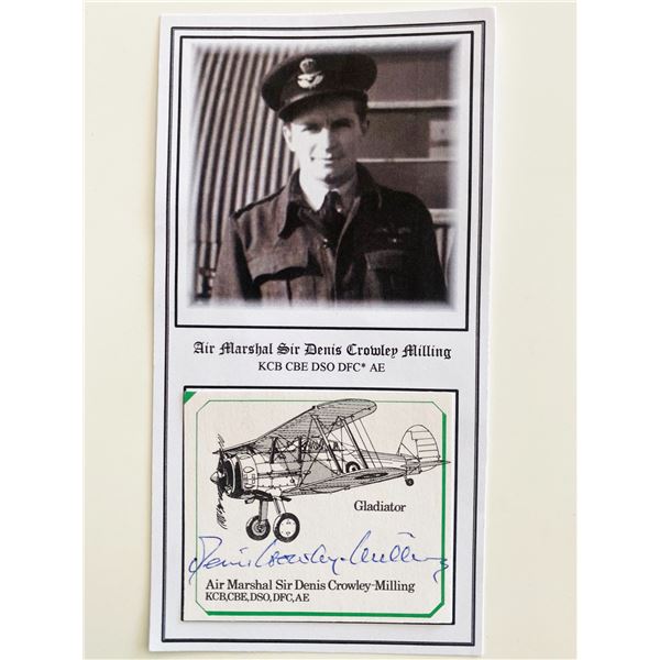 WWII Air Marshal Sir Dennis Crowley Milling Signed Gladiator Card with Photo