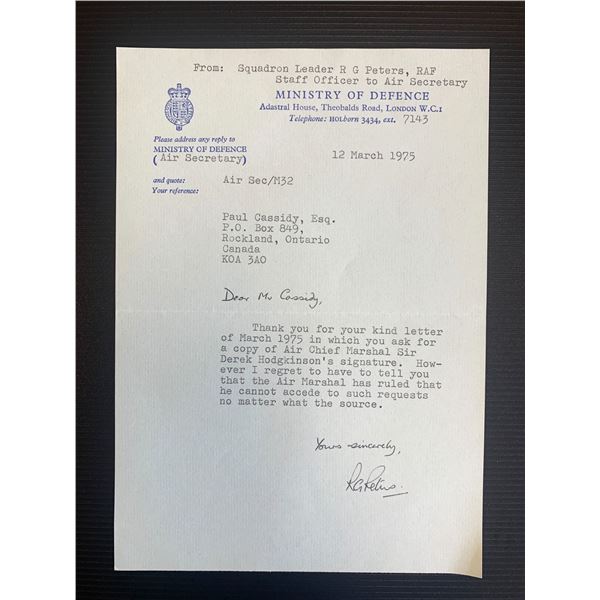 Robert G Peters signed letter