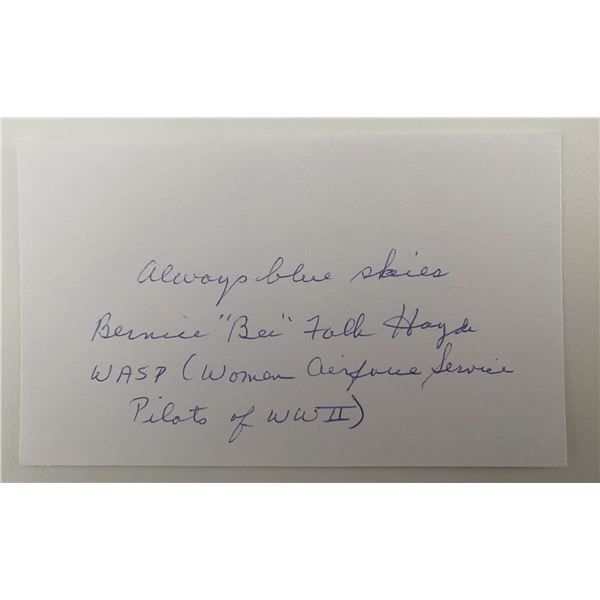 WWII Pilot (WASP) Bernice Bee Falk Haydu signed note