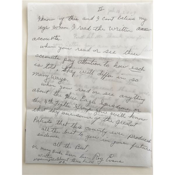 WWII Roy Evans Signed Hand Written Note