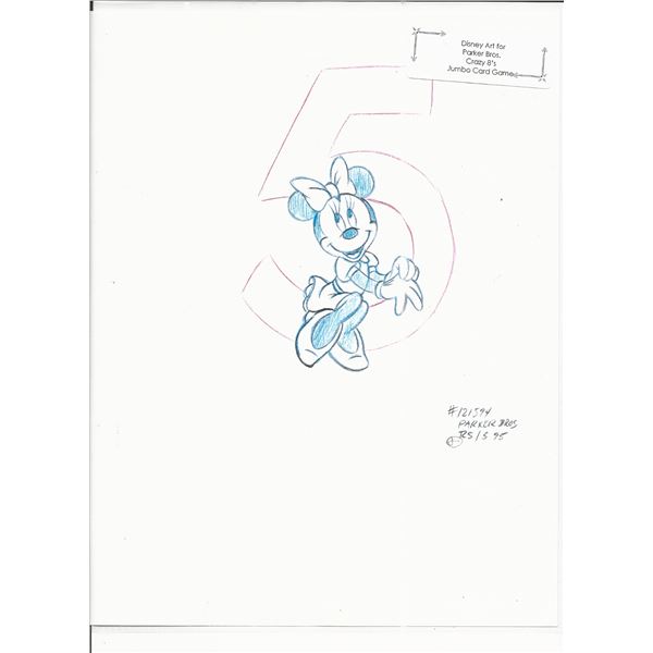 Disney Minnie Mouse original hand drawn art for Parker Bros. Hasbro Crazy 8's card game
