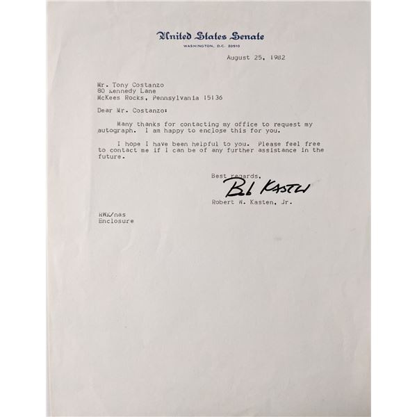 US Senator Robert W. Kasten, Jr. signed letter