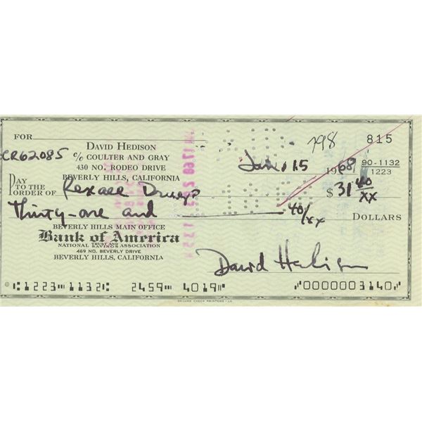 David Hedison signed check