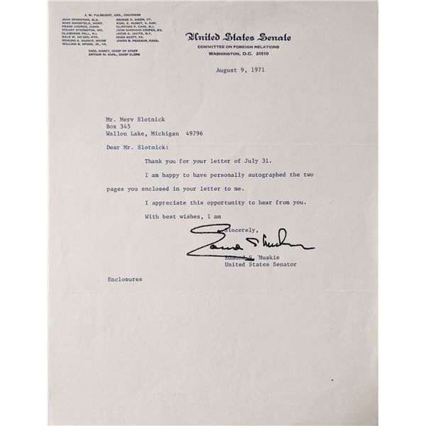 US Senator Edmund Muskie signed letter