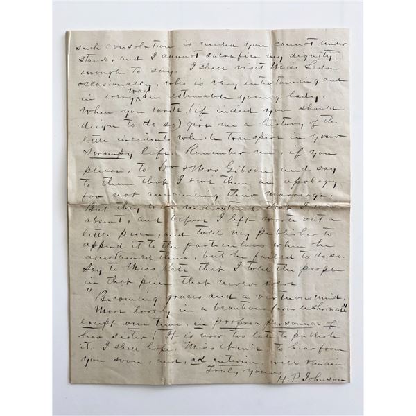 H.P. Johnson 1869 letter