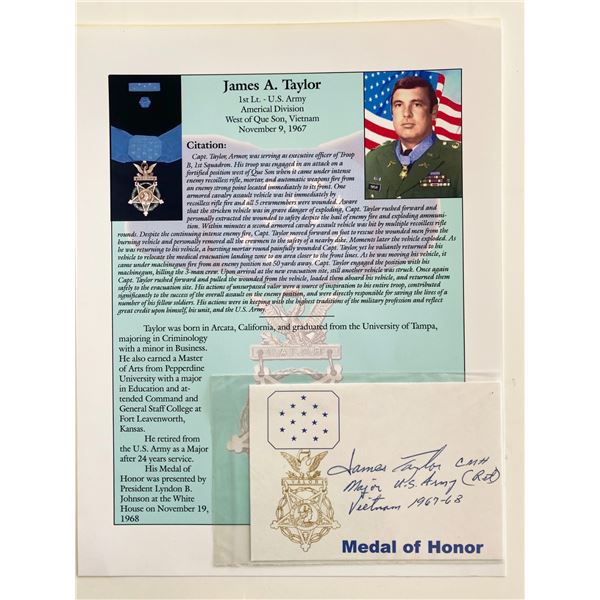 James A. Taylor Signed Card and Medal Of Honor Citation