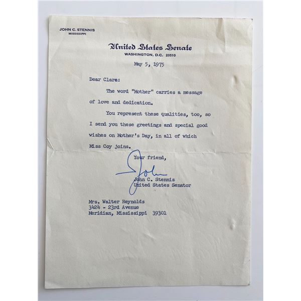 John C. Stennis signed letter