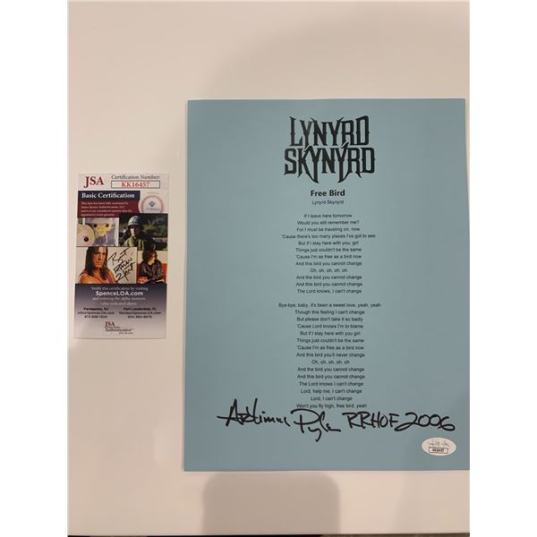 Lynyrd Skynyrd signed Artimus Pyle Freebird lyrics