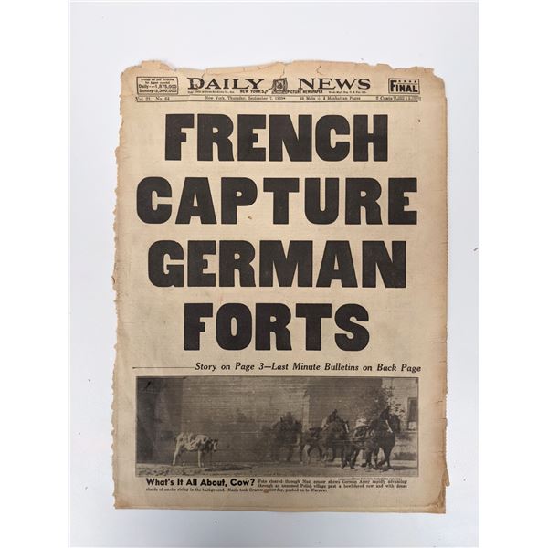 Daily News Vintage 1939 Newspaper Cover