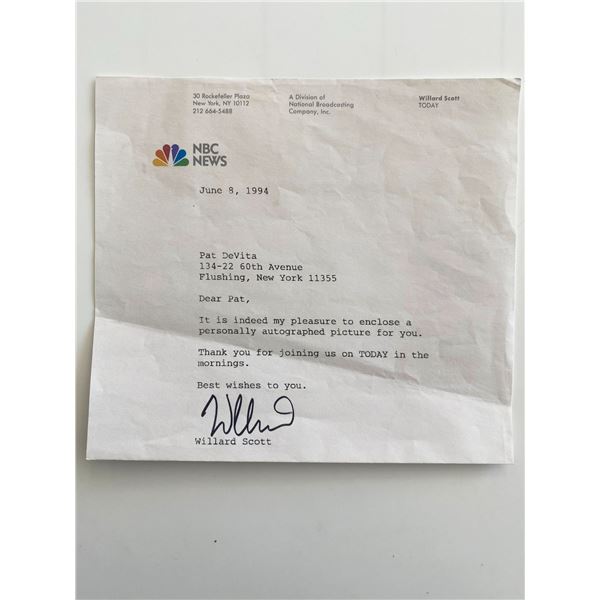NBC Willard Scott signed letter