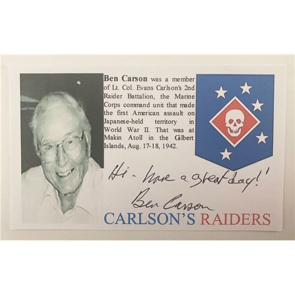 WWII Carlson's Raiders Ben Carson Signed Commemorative Card