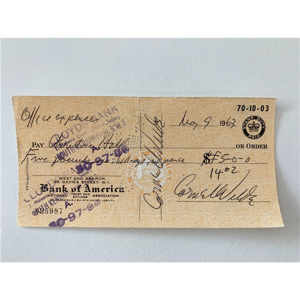 Cornel Wilde signed check