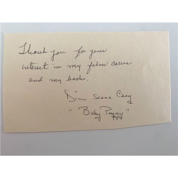Baby Peggy Child Star Diana Cary signed note