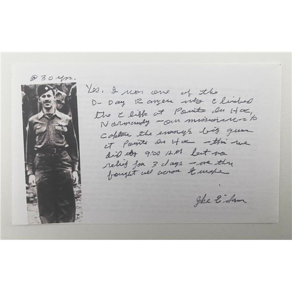 Army Lieutenant James W. Eikner signed note