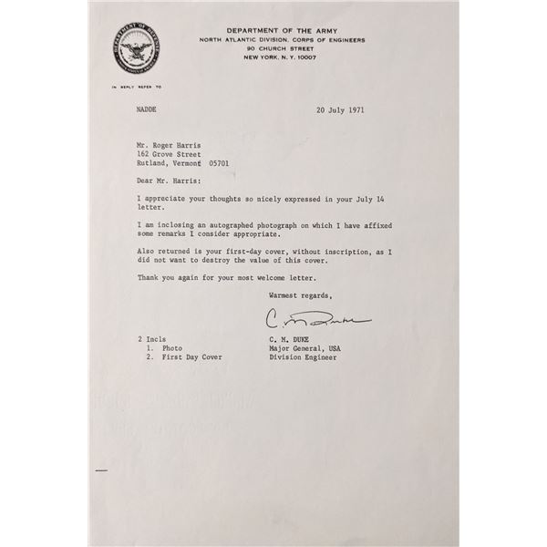 WW2 military Major general Duke signed letter