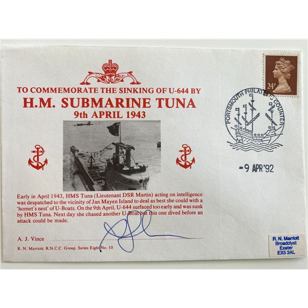 WWII A.J. Vince Signed H.M. Submarine Tuna Commemorative Cover