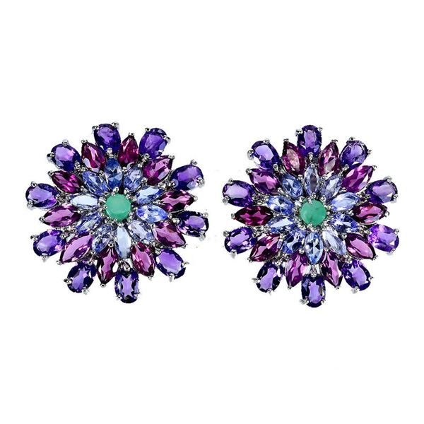 Natural Rhodolite Amethyst Emerald Tanzanite Earrings