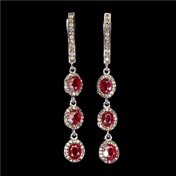 Natural Pigeon Blood Red Ruby & Sapphire  Earrings