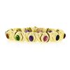 18K Yellow Gold Oval Cabochon Bezel Multi Color Gemstone Wide X O Link Bracelet