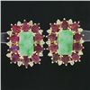 Image 6 : Vintage 18k Gold 8.60 ctw Rectangular Jade w/ Pear Ruby Diamond Statement Earrin