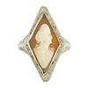 Image 4 : Antique Art Deco 14K White Gold Lozenge Shape Carved Shell Cameo Filigree Ring