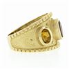 Image 5 : 14k Yellow Gold Oval Garnet Citrine Matte Finish Bead Work Wide Cigar Band Ring