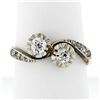 Image 1 : Antique Edwardian 14K Gold Platinum.54 ctw European Diamond Two-Stone Bypass Rin