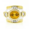 Image 4 : Vintage 18K TT Gold GIA Orange Yellow Bezel Sapphire & Diamond Unique Domed Ring