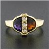 Image 2 : 18k Gold Half Moon Bezel Set Spessartite Garnet & Amethyst w/ Diamond Ring
