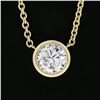 Image 3 : NEW 14k Yellow Gold .60 ctw Round Bezel Diamond Solitaire Pendant Adjustable Cha