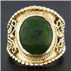 Image 2 : Vintage 14k Yellow Gold Oval Cabochon Cut Jade Twisted Wire Wide Cigar Band Ring