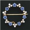 Image 2 : Antique Art Nouveau 14k Gold GIA Montana Sapphire & Pearl Wreath Enhancer Brooch