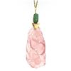Image 6 : 14k Gold GIA Large Floral Carved Rose Quartz w/ Green Tourmaline Pendant & Chain