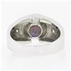 Image 7 : Mens Vintage 14K White Gold Bezel Star Sapphire & Diamond Florentine Finish Ring