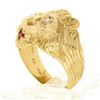 Image 8 : Vintage 14k Yellow Gold Ruby & Diamond Eyes Detailed Textured 3D Lion Head Ring