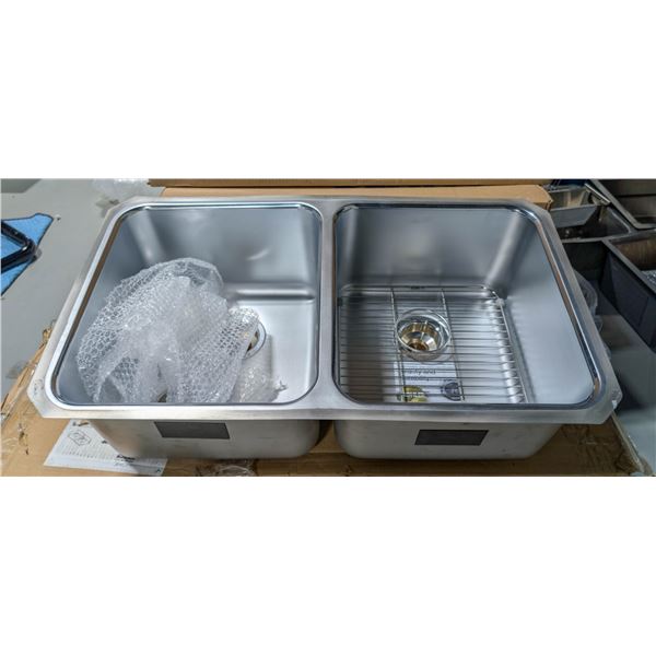 NEW W/ DRAIN KOHLER UNDERTONE 31.5" STAINLESS KITCHEN SINK
