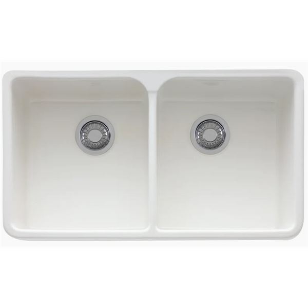 DISPLAY W/ DRAIN FRANKE KINDRED FIRECLAY DOUBLE SINK