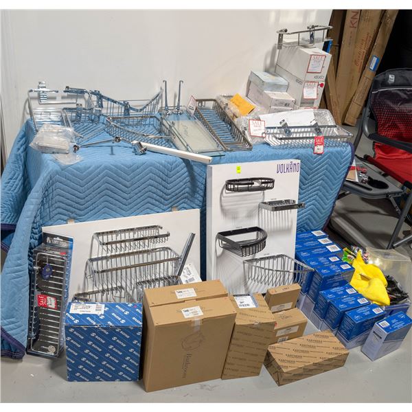 LARGE LOT OF ASSORTED WALLMOUNT SHOWER RACKS