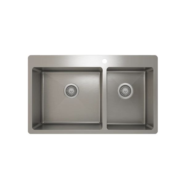NEW W/ DRAIN JULIEN PROCHEF 33" TOPMOUNT 60/40 DOUBLE BOWL