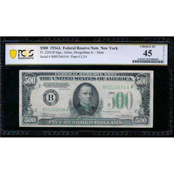 1934A $500 New York FRN PCGS 45