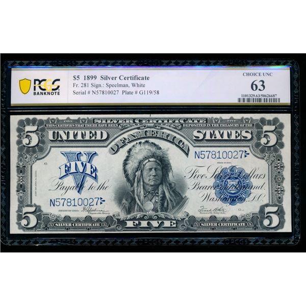 1899 $5 Chief Silver Certificate PCGS 63