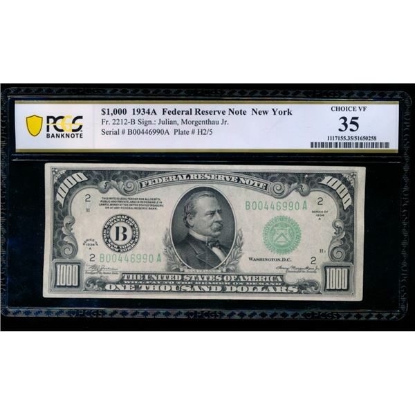 1934A $1000 New York FRN PCGS 35
