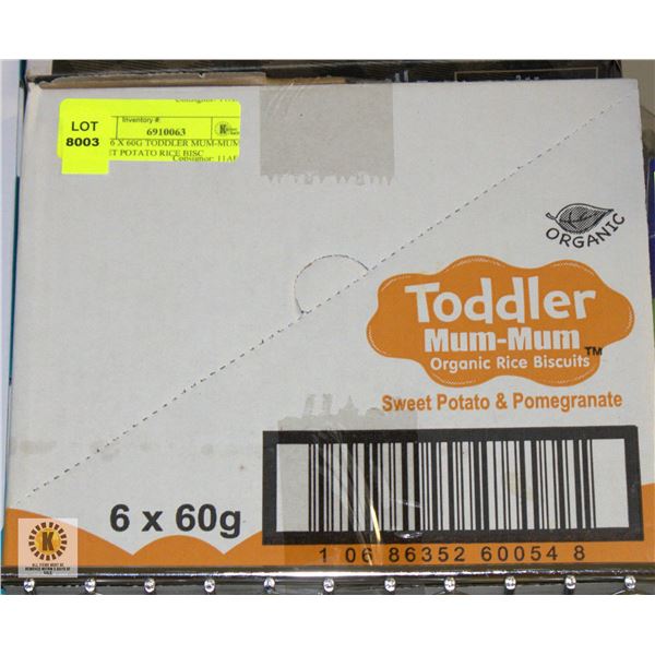 NEW 6 X 60G TODDLER MUM-MUM SWEET POTATO RICE BISC