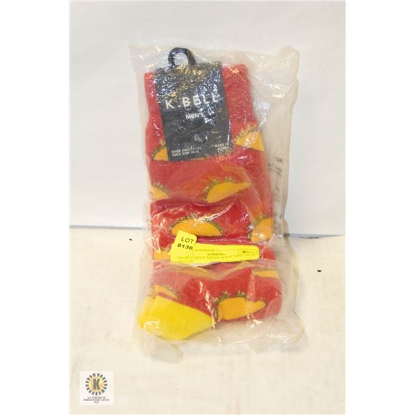 NEW K BELL MENS SOCK SIZE 10-13 TACOS