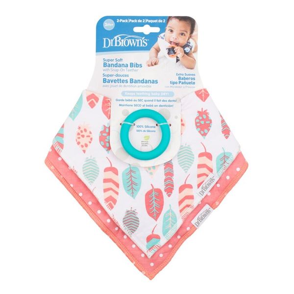 NEW 2-PACK DR BROWNS BANDANA BIBS SNAP ON TEETHER